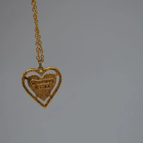 D'Orlan Heart Pendant on 15" Gold Tone  Chain with Crystals - Picture 5 of 8